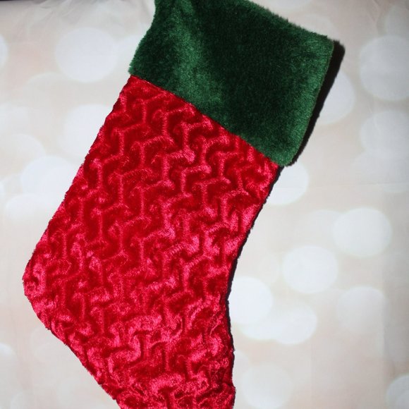 Red & Green Plush Christmas Stocking 16" X 9" - Picture 1 of 5